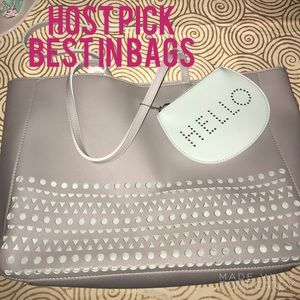 Handbag Gray w/ Laser Cut Details &Teal Accents PLUS Mini Bag NWT BBW